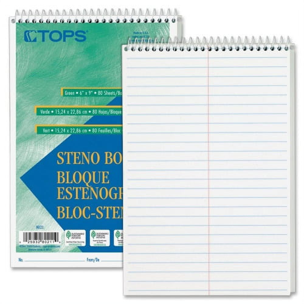 TOPS Steno Books 80 Sheets Wire Bound Gregg Ruled 6" x 9" White
