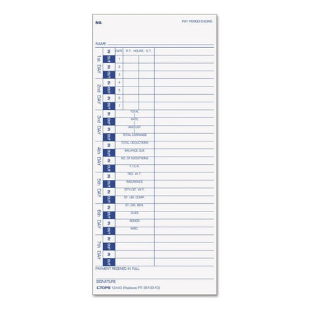 Tops One Side Weekly Time Cards, White, 100 Pack