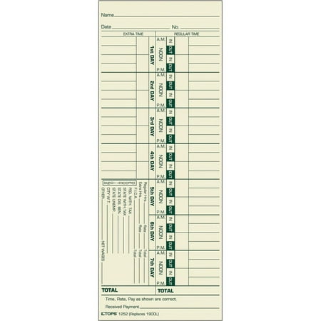 TOPS, TOP1252, Manila Stock Weekly Time Cards, 500 / Box, Manila