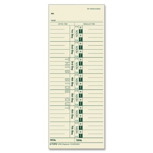 TOPS, TOP1256, Regular/Overtime Weekly Time Cards, 500 / Box, Manila