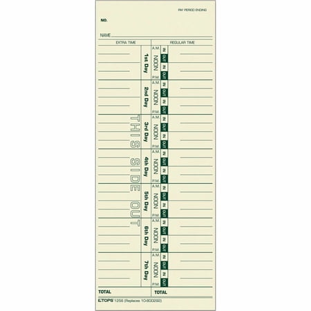 TOPS, TOP1256, Regular/Overtime Weekly Time Cards, 500 / Box, Manila
