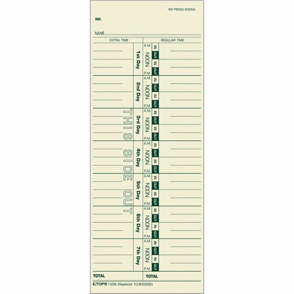 TOPS, TOP1256, Regular/Overtime Weekly Time Cards, 500 / Box, Manila