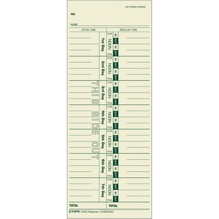 TOPS, TOP1256, Regular/Overtime Weekly Time Cards, 500 / Box, Manila
