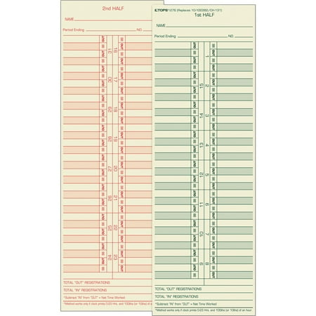 TOPS, TOP1276, Semi-Monthly Time Cards, 500 / Box, Yellow