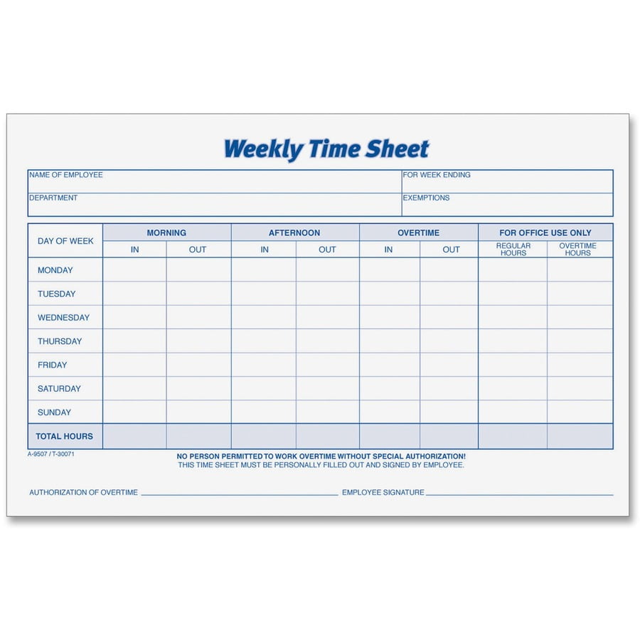TOPS, TOP30071, Weekly Timesheet Form, 2 / Pack, White
