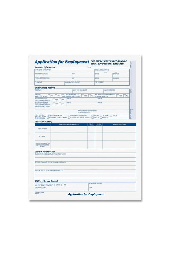 , TOP3288, Comprehensive Applications For Employment, 25 / Pack