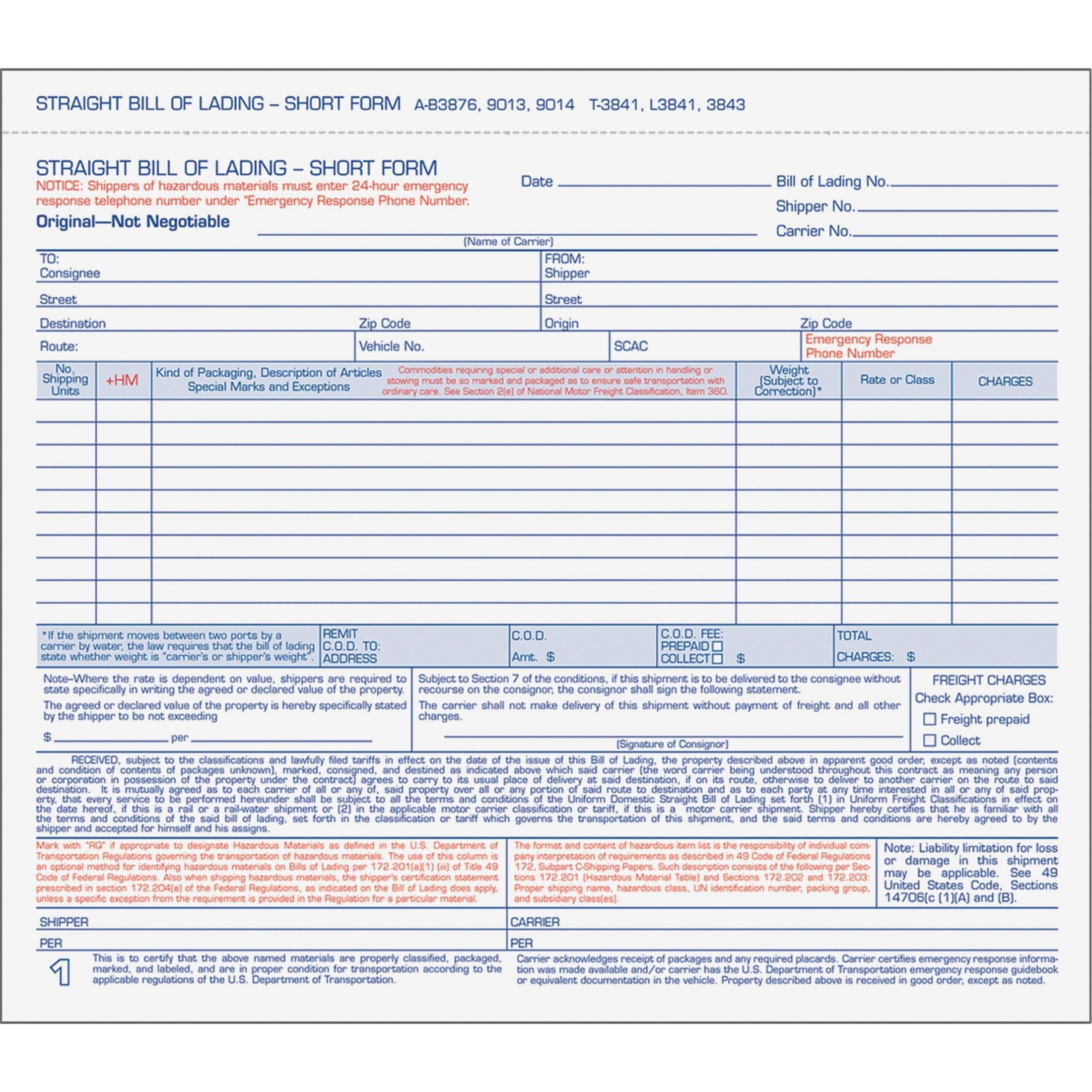 TOPS, TOP3841, Bills of Lading Snap-off Sets, 50 / Pack