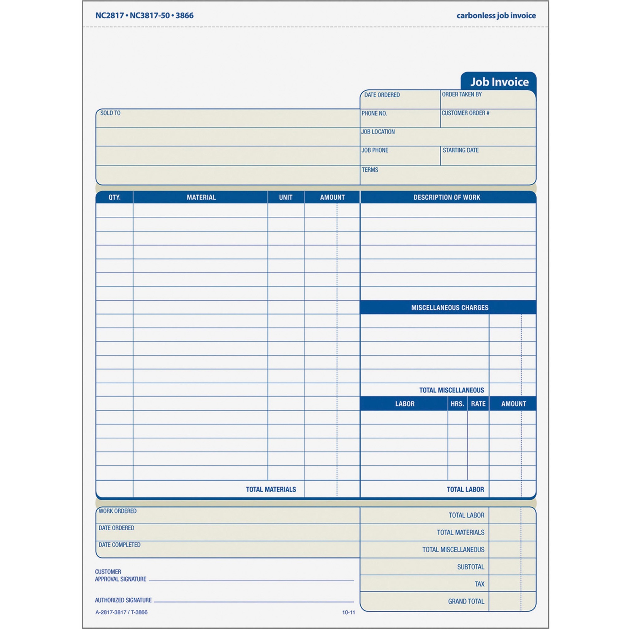 TOPS, TOP3866, Three-Part Carbonless Job Invoice Forms, 50 / Pack, White,Canary,Manila - image 1 of 3