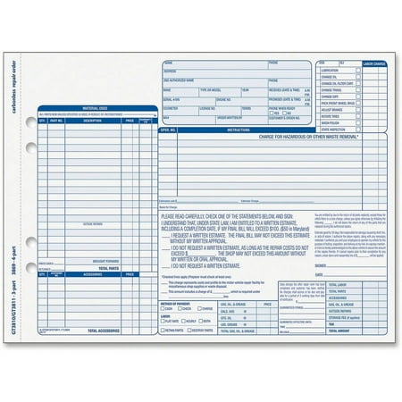 TOPS, TOP3869, Garage Repair Order Unit Set, 50 / Pack, White,Canary,Pink,Manila