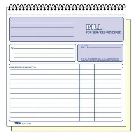 TOPS, TOP4133, 2-part Carbonless Wirebound Invoice Book, 1 Each