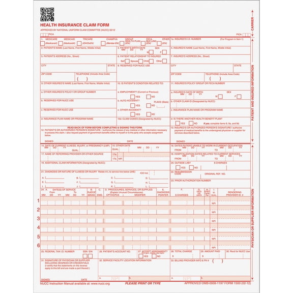 TOPS, TOP50126RV, CMS-1500 Laser Printer Forms, 500 / Pack, White
