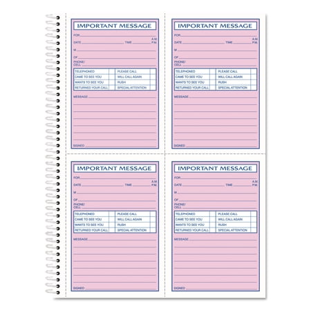TOPS Telephone Message Book, Fax/Mobile Section, 5.5 x 3.88, 4/Page, 400 Forms