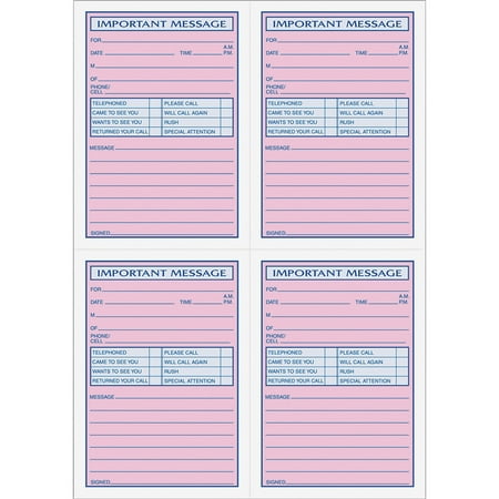 TOPS Telephone Message Book, Fax/Mobile Section, 5.5 x 3.88, 4/Page, 400 Forms