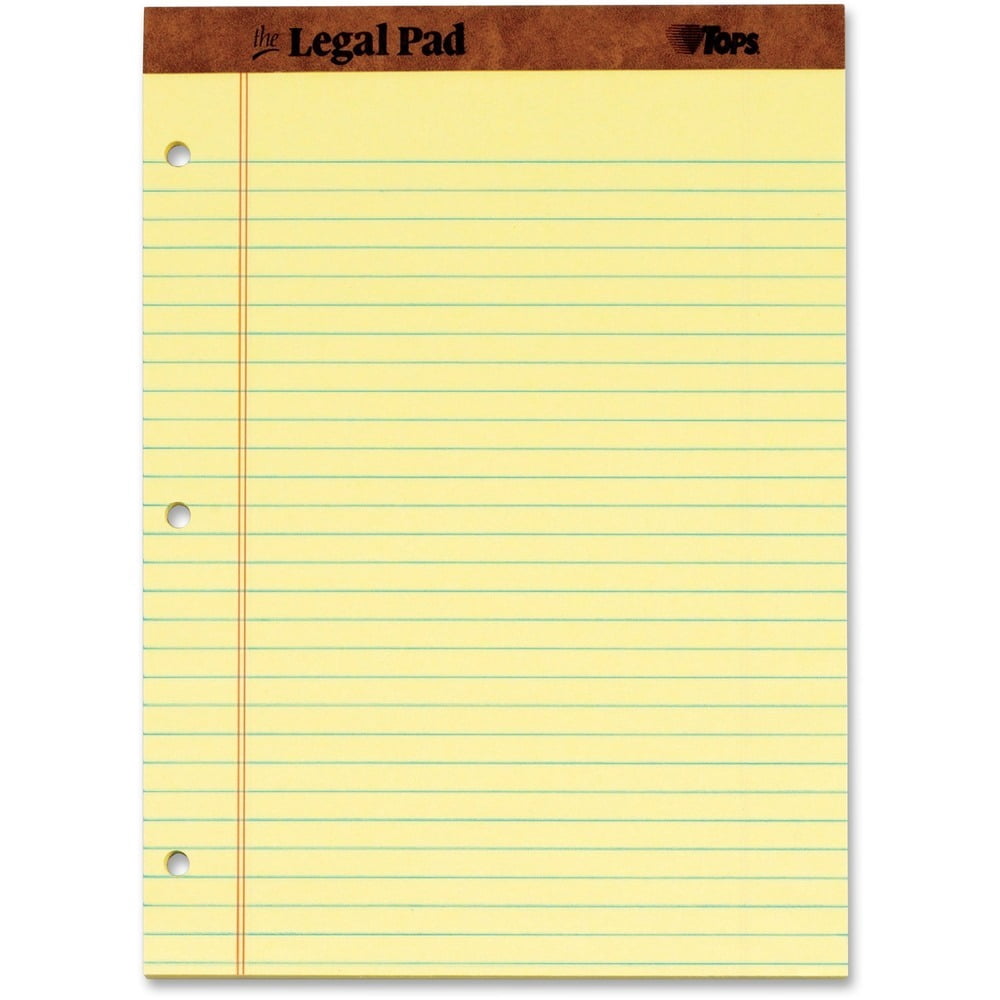 TOPS The Legal Pad Ruled Perf Pad Legal/Wide 11 3/4 x 8 1/2 Canary 50 Sheets DZ 75351