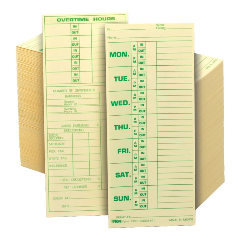 TOPS Attendance Time Cards for Employees, Weekly, Yellow 500/Box