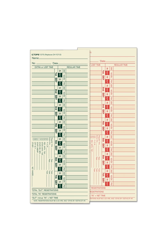 TOPS Time Card 1275