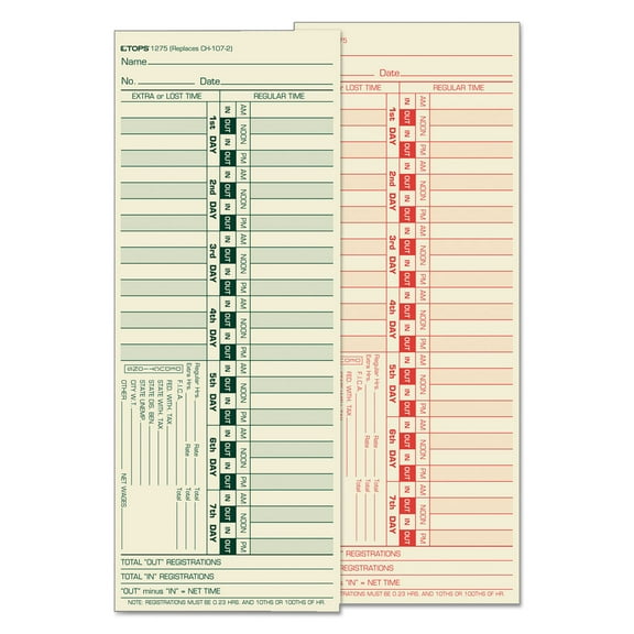 TOPS Time Card 1275