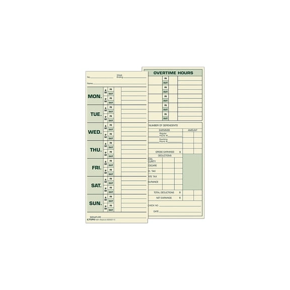 TOPS Time Cards for Pyramid 1000 Time Clock 1291