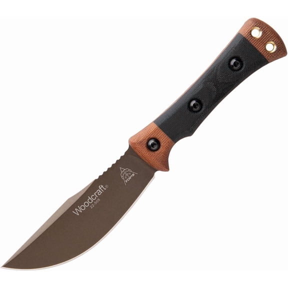 TOPS WC01 Woodcraft 4.38" 1095HC Blade Black/Tan Handle Fixed Knife