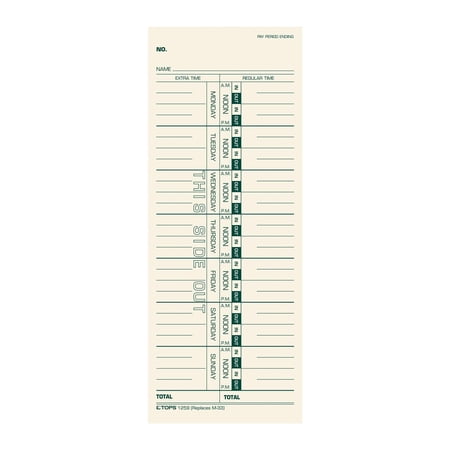 TOPS Weekly Employee Time Cards - One Sided Time Tracking Cards, Green Ink Print, 9" x 3.5", Manila Stock, Payroll Attendance Record, Ideal for Small to Large Businesses - 500 Cards (Pack of 1)