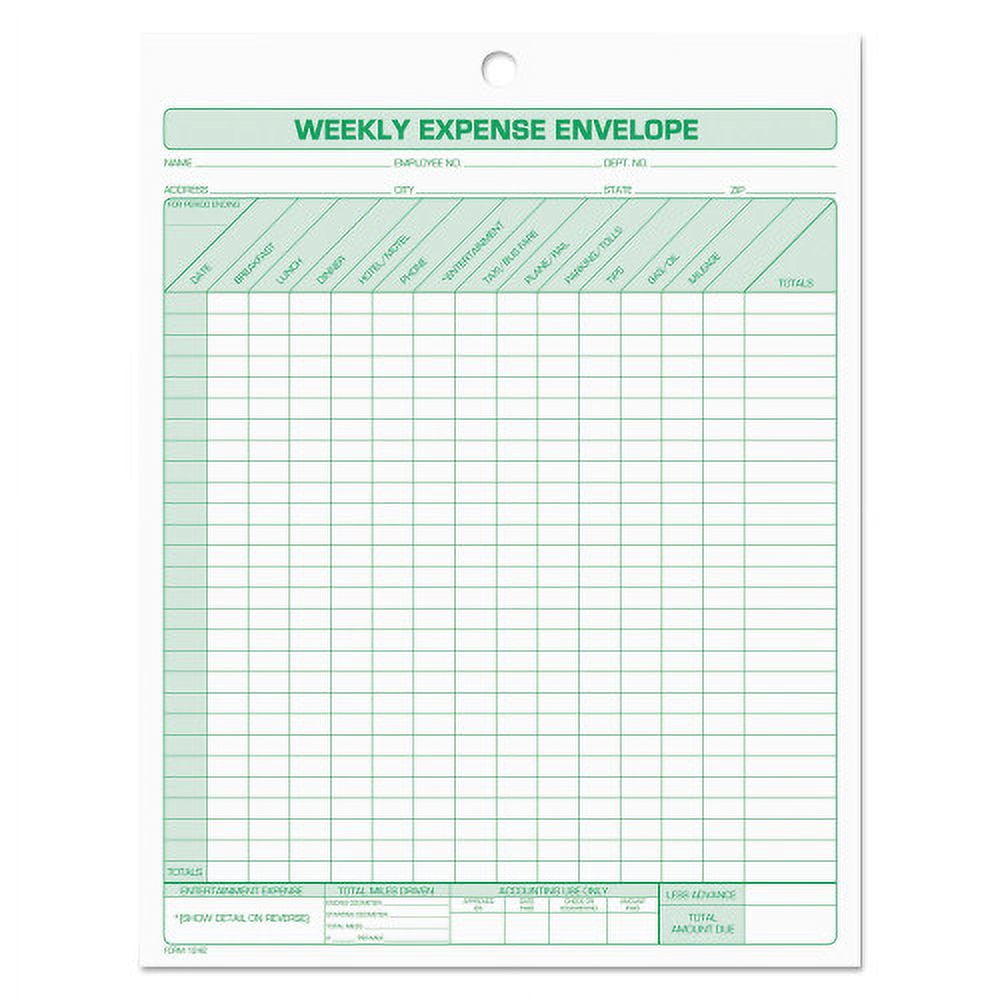 TOPS Weekly Expense Envelope, 8 1/2 x 11, 20 Forms (1242)