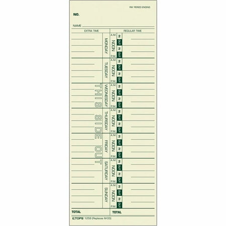 TOPS Weekly Time Cards, 500 Count, Manila, 3.5" x 9", Durable Paper for Time Tracking