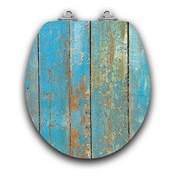 TOPSEAT Art of Acryl Round Toilet Seat w/ Slow Close Chromed Metal Hinges, Wood, Shabby Chic