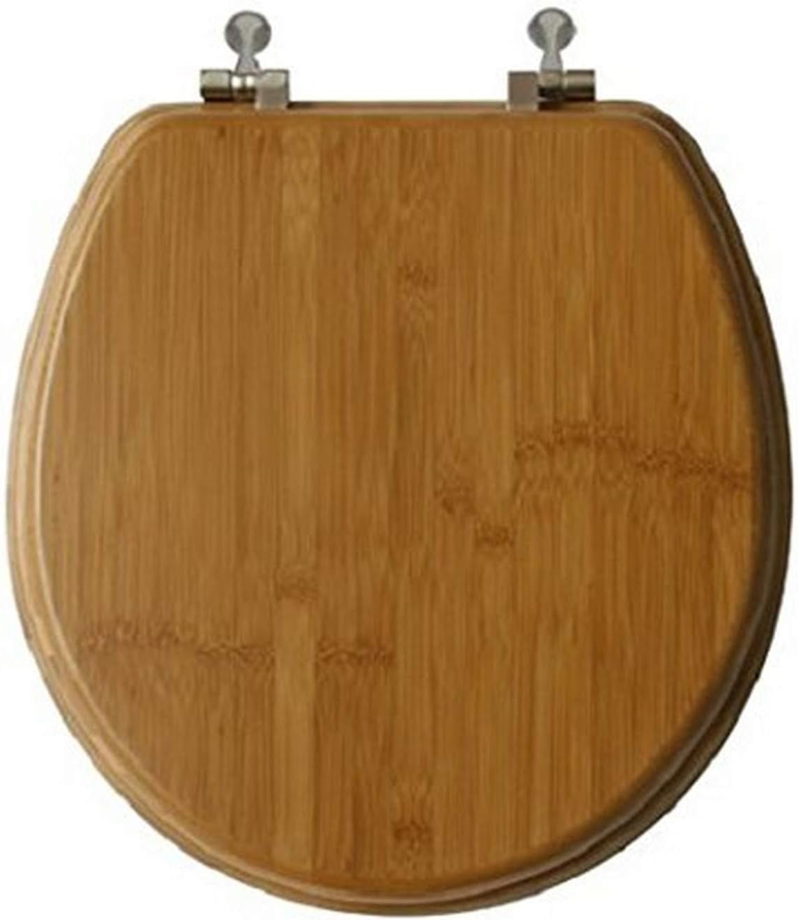 TOPSEAT Native Impression Round Toilet Seat w/Brushed Nickel Hinges, Natural Bamboo