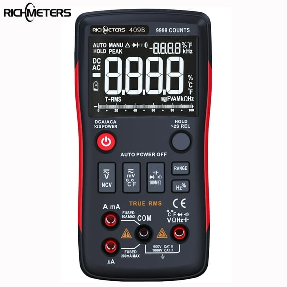 TOPSELEKT RM409B Digital Multimeter Button 9999 Counts With Analog Bar Graph AC/DC Voltage Ammeter Current Ohm Auto/Manual