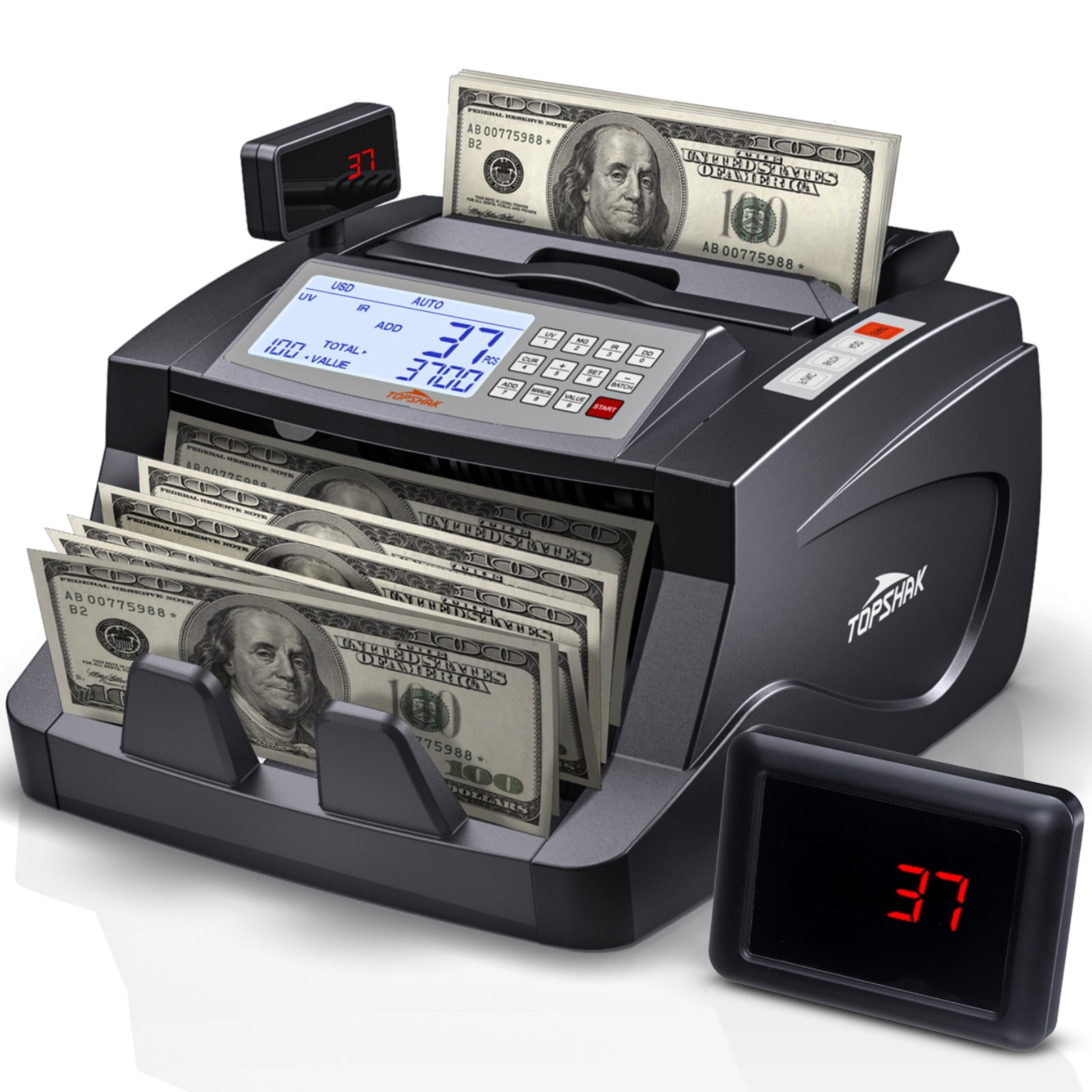 TOPSHAK Professional Money Counter UV/MG/IR/DD/MT Counterfeit Dollar