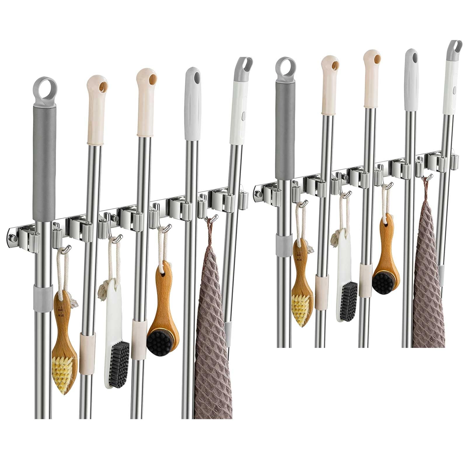 HOOKOR Mop And Broom Holder Wall Mount, Upgraded Broom Organizer Wall Mount, Stainless Steel Broom Hanger Wall Mount For Home Kitchen Garden Laundry Garage (4 Racks With 5 Hooks) | Best Price - View #10