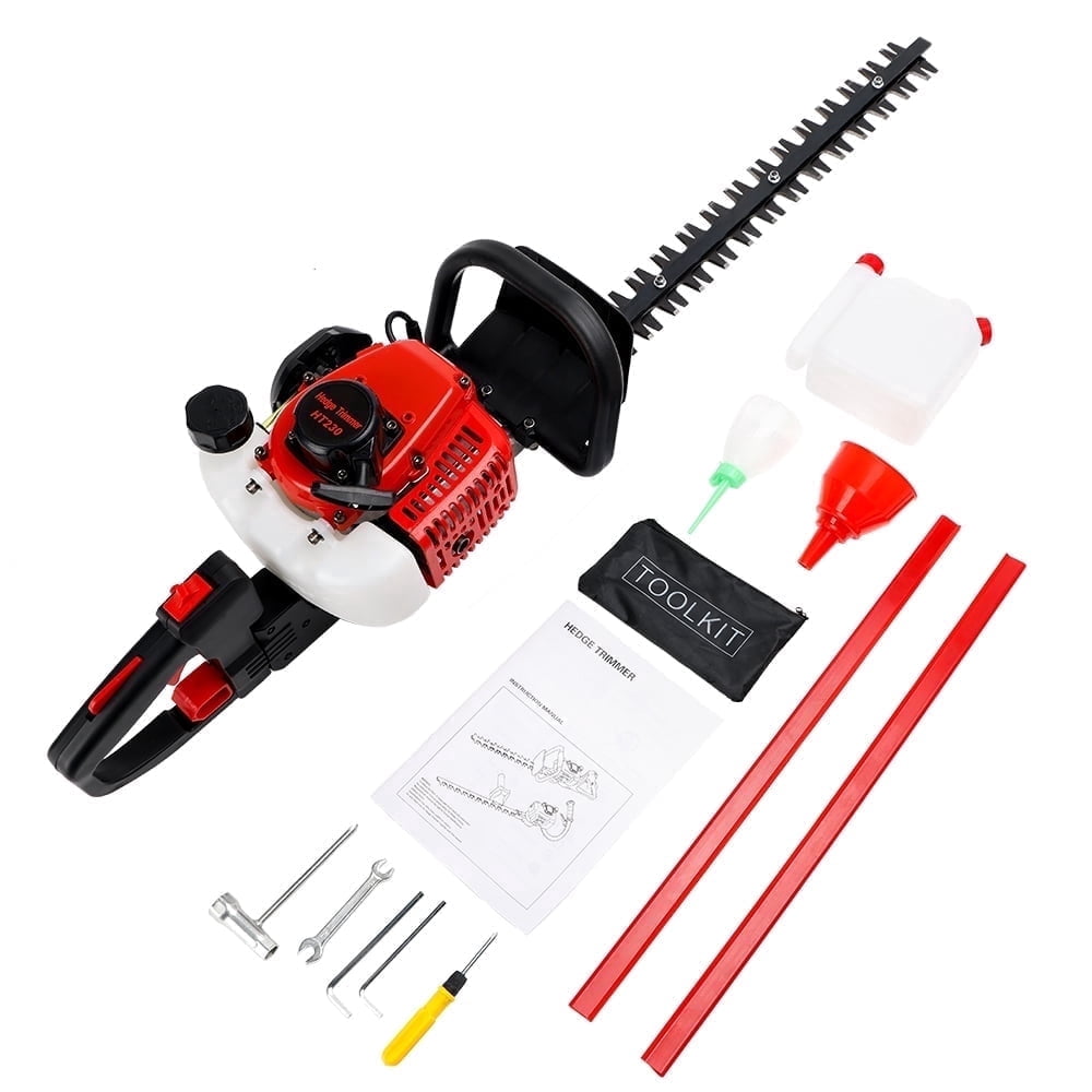 TOPTENG 26cc 2-Cycle Gas Powered Hedge Trimmer, double sided blade 24", recoil gasoline trim blade, Fast charger Red&Black