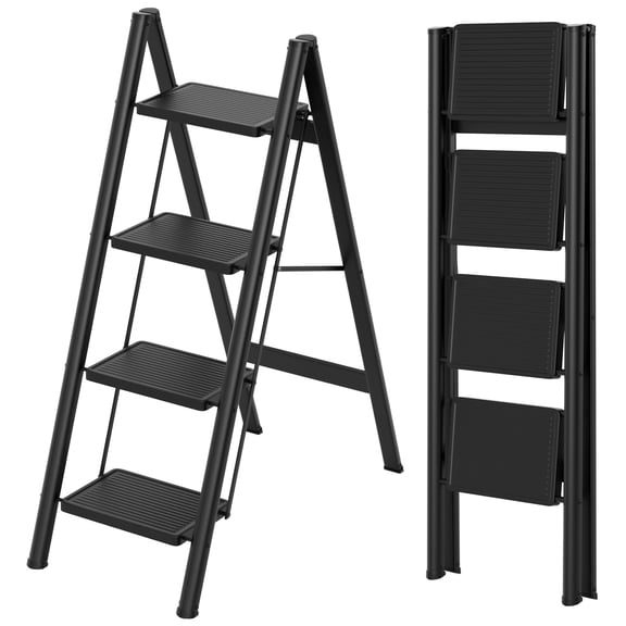 TOPTENG 4-Tier Foldable Aluminum Stepladder, Lightweight, Compact & Wide Design