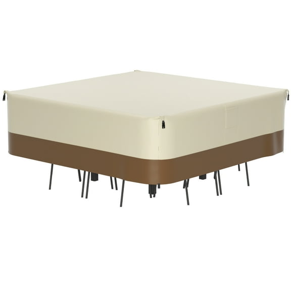 TOPTENG 420D Square Patio Table and Chairs Set Cover Waterproof Outdoor Furniture Square Covers Anti-Fading Beige&Brown