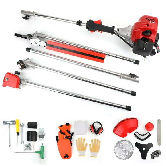 TOPTENG 52cc 2 Stroke 5 in 1 Gas Engine Multi Garden Tool, Hedge & String Trimmer, Brush Cutter, Edger, Pole Saw Chainsaw Pruner with Extension Pole, Trimming Combo Brushcutter Kit for Yard Lawn Care