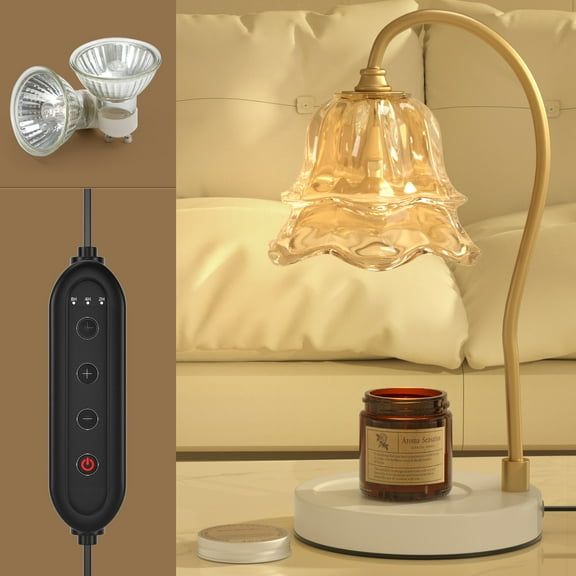 TOPTENG Candle Warmer Lamp, Dimmable Lantern with Timer, Wax Melt for Scented Candles, Compatible with Small & Large Jar, with 2 Light Bulbs Flower