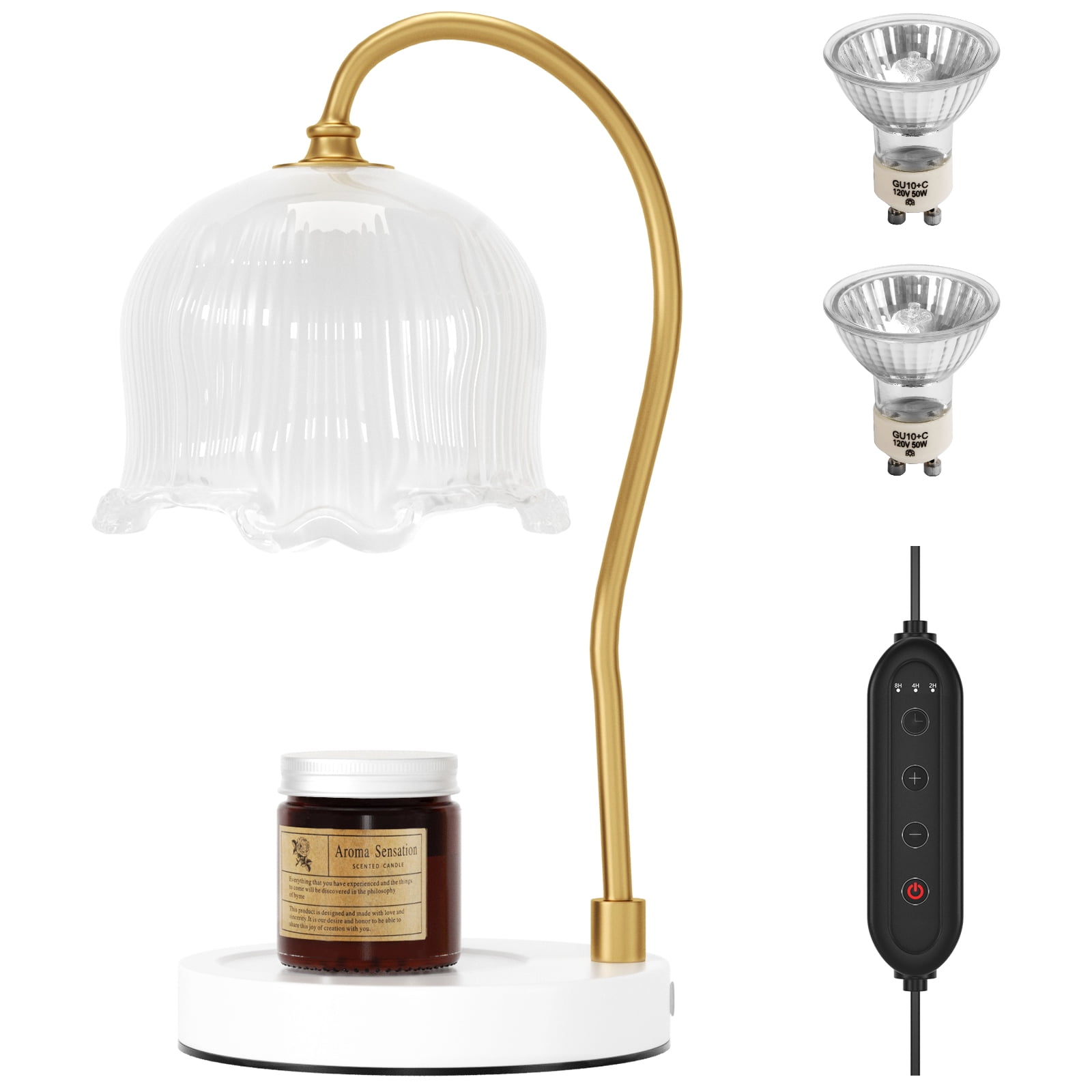 TOPTENG Candle Warmer Lamp, Dimmable Lantern with Timer, Wax Melt for Scented Candles, Compatible with Small & Large Jar, with 2 Light Bulbs Flower