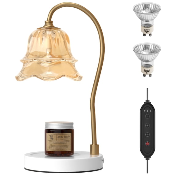 TOPTENG Candle Warmer Lamp, Dimmable Lantern with Timer, Wax Melt for Scented Candles, Compatible with Small & Large Jar, with 2 Light Bulbs Flower