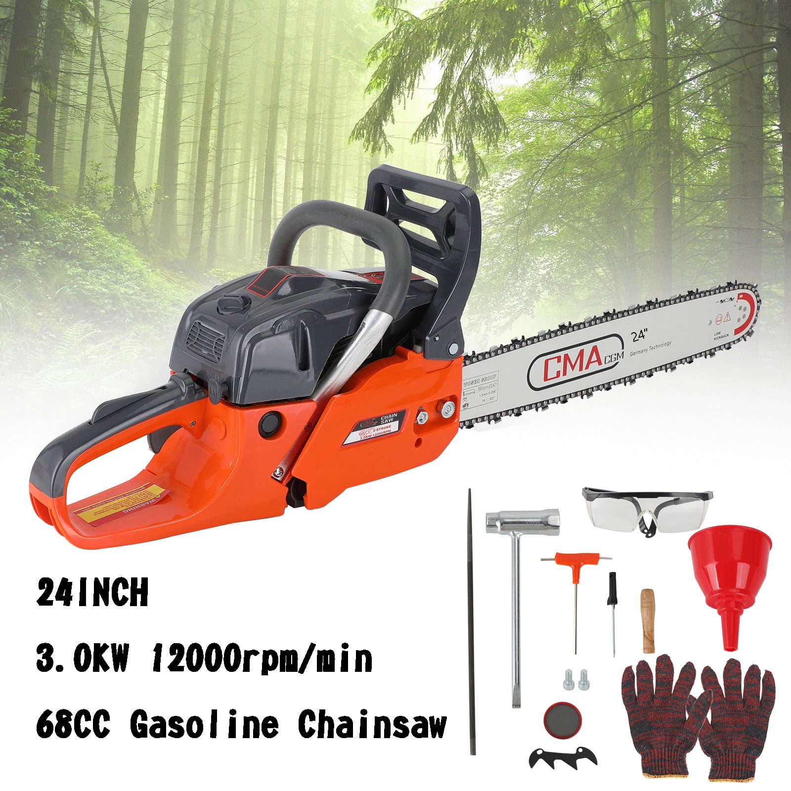 TOPTENG Gas Cordless Chainsaw 24 inch, 2Cycle Gasoline Powered Chain