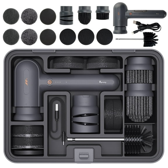 TOPTENG 15-in-1 Electric Cleaning Kit Tool Case with Scrubbing Pads & Brushes, Includes Electric Knife Sharpener and Type-C Cable