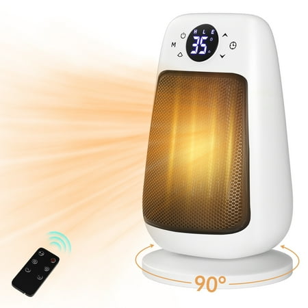 TOPTENG Space Heater for Indoor Use, 1500W ECO Mode with Thermostat, 90° Oscillating, Fast Heating PTC Ceramic Portable Electric Heater, 12H Timer, Remote & Touch Control, Bedroom Office