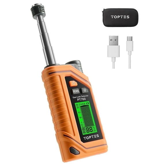 TOPTES Handheld Natural Gas Leak Detector PT760 Rechargeable Sniffer with 12-Inch Probe for Methane Propane Butane LPG