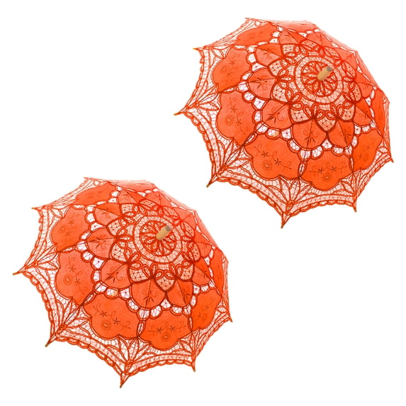 TOPTIE 10 Pcs Wedding Lace Parasols, Vintage Bridal Umbrellas for Wholesale, Costume Accessory, Photo Prop - Orange