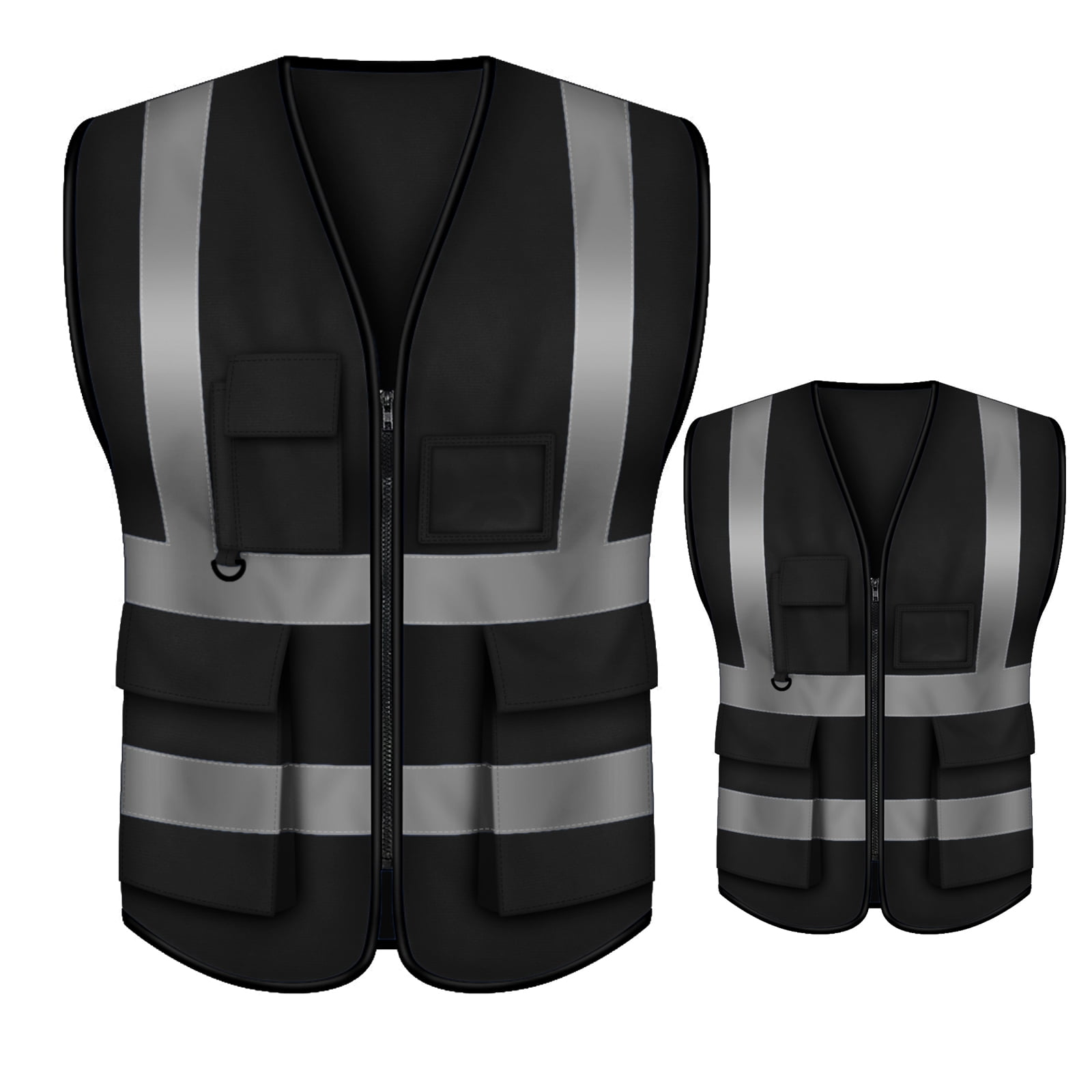 TOPTIE 2-Pack White Safety Vest, Incident Command Vest with 5 Pockets and High Visibility 2" Reflective Strips-Black-L