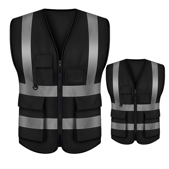 TOPTIE 2-Pack White Safety Vest, Incident Command Vest with 5 Pockets and High Visibility 2" Reflective Strips-Black-L