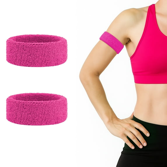 TOPTIE 2 Pcs Bicep Bands Pink for Football, Terry Cloth Arm Sweatbands Wristbands Leg Bands for Sport (One Pair)