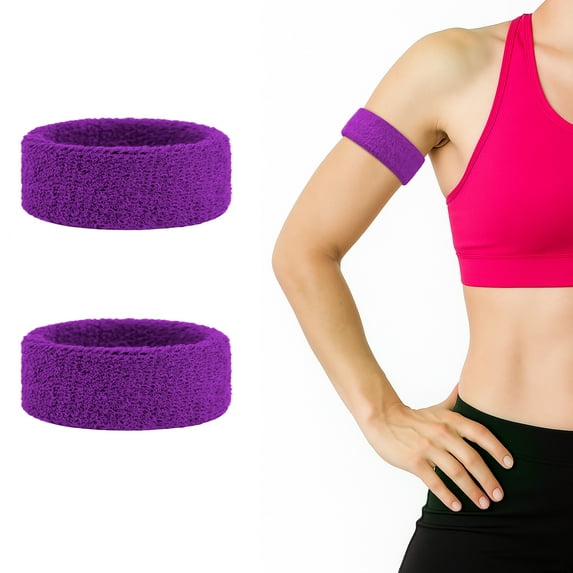 TOPTIE 2 Pcs Bicep Bands Purple for Football, Terry Cloth Arm Sweatbands Wristbands Leg Bands for Sport (One Pair)
