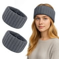 thumbnail image 1 of TOPTIE 2 Pcs Ear Muffs Headbands for Winter Women, Gray Knit Thick Ear Warmers Fleece Headband Lined Furry Cable Head Wrap, 1 of 6
