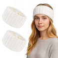 thumbnail image 1 of TOPTIE 2 Pcs Ear Muffs Headbands for Winter Women, White Knit Thick Ear Warmers Fleece Headband Lined Furry Cable Head Wrap, 1 of 6