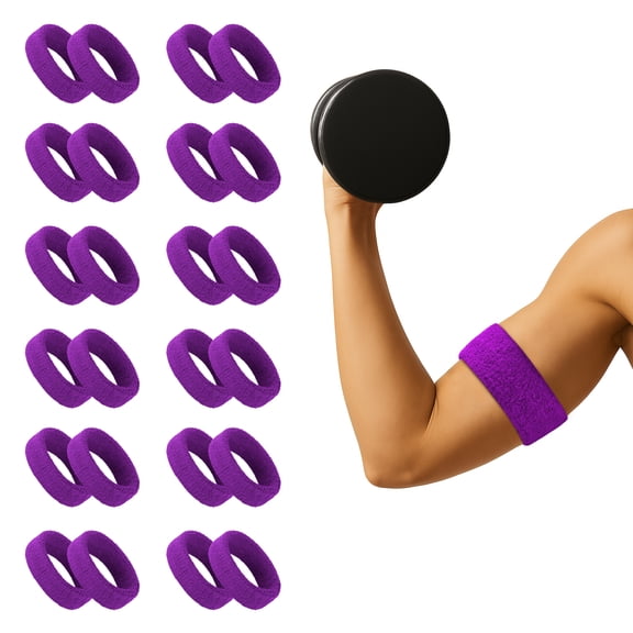 TOPTIE 24 Pcs Bicep Bands Arm Football Sweatbands Purple, 3-1/2 x 1-3/8 Inch Elastic Armband Wristband for Men Sport